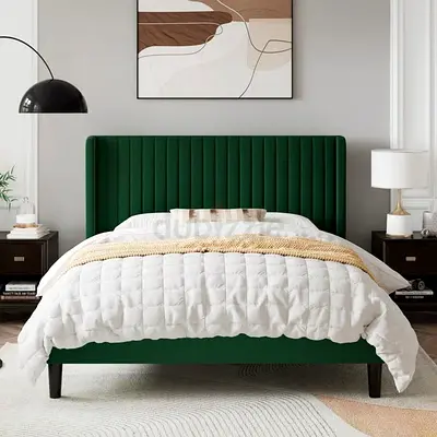 King Size Upholstered Bed Frame with Channel Headboard