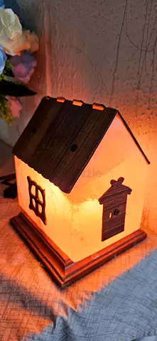 Wooden/salt House-Shaped Decorative Night Salt Lamp - Warm Ambient Light