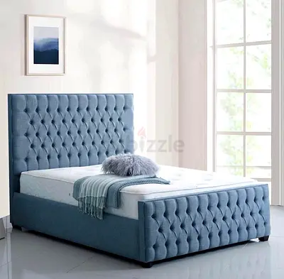 Blue tufted upholstered bed frame (queen size)