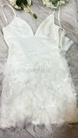 White Spaghetti Strap Mini Dress with Petal Skirt — Size Unknown