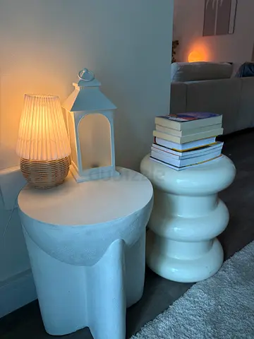 Set of 2 white side tables / bedside stools - modern minimal design