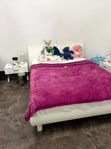 White Double Bed with Headboard and Mattress - Good Condition