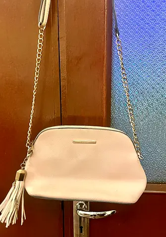 Light Pink Crossbody Chain Handbag with Tassel
