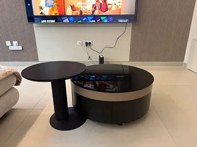 Modern Round Coffee Table Set — Black Gloss and Matte Finish