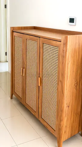 Wooden Sideboard Cabinet with Woven Cane Doors - 3 Door