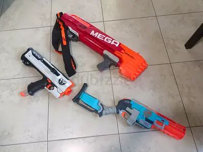 Set of 3 Nerf-style No Bullets  - perly used Mega 220AED + built and Rival 120 and Zombi strick 120