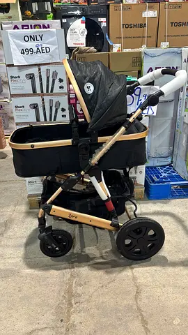 My Black  Gold Pram Stroller with Bassinet - Good Condition