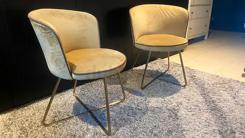 Pair of Beige Velvet chairs with gold legs