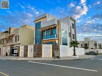 Corner villa for sale in Al Bahia area, super deluxe finishing, prime location, freehold ownership for all.