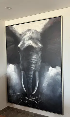 Large Elephant Painting | Black  White | Statement Wall Art
