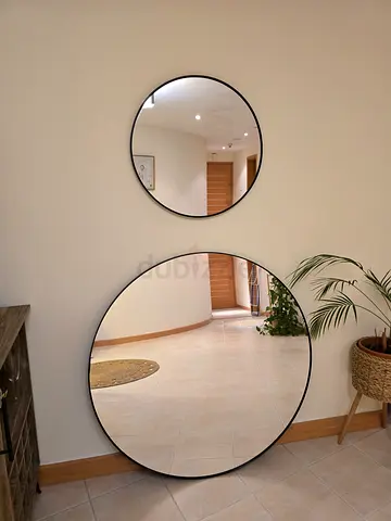 Set of 2 Round Black Framed Wall Mirrors (Large + Small)