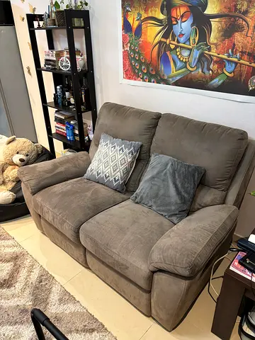 Comfortable 2-Seater Reclining Sofa in Brownish Grey Microfiber