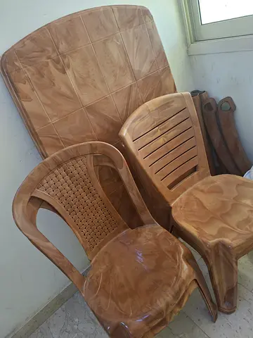 Set of 4 Brown Plastic Patio Chairs - Used, Good Condition