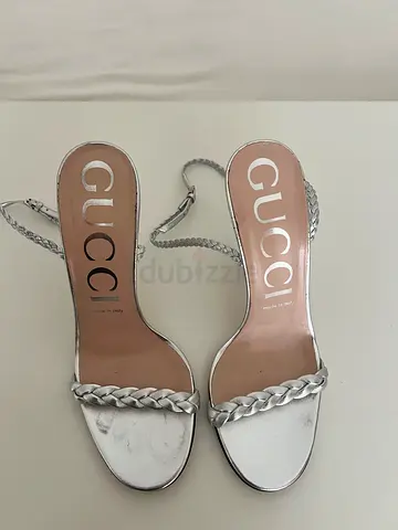 Gucci silver braided-strap heeled sandals - used