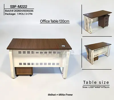 Walnut Office Table with White Metal Frame - 120cm