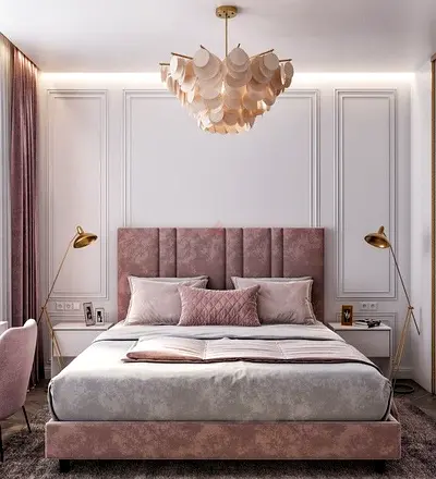 Brand New King Bed with Padded Headboard - Dusty Rose