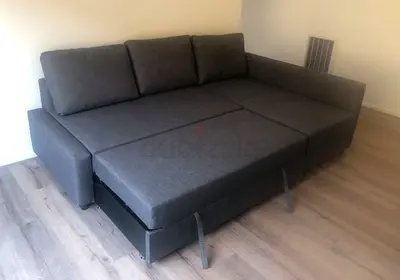 Grey L-shaped Sofa Bed with Storage