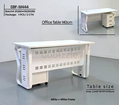 White Office Desk 140cm with Mobile Pedestal - Modern Workstation