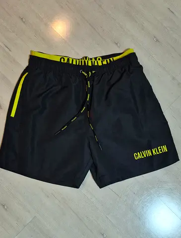 Calvin Klein Mens Black  Yellow Swim Shorts - Size Medium