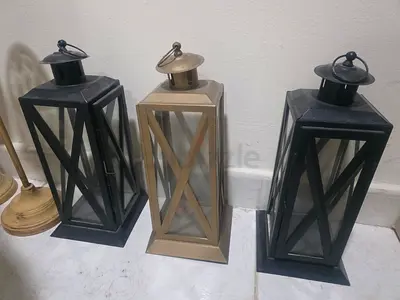Set of 3 Decorative Metal Lanterns with Glass Panels