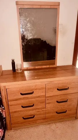 Wooden 6-Drawer Dresser with Mirror - Good Condition