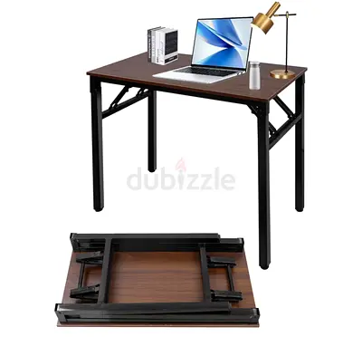 Compact Folding Study/Work Desk with Metal Frame and Wood Top