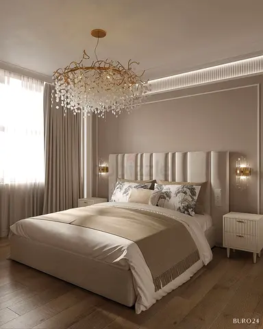 Elegant Modern Bedroom Set with Chandelier