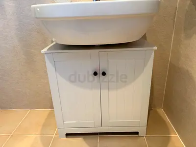 2 Set White Bathroom Vanity Cabinet with Double Doors - Compact Basin Stand