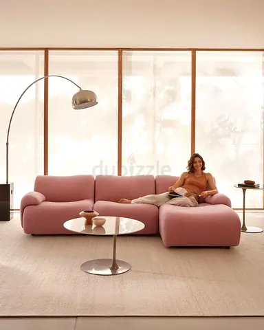 Pink Bouclé Modular Corner Sofa with Chaise