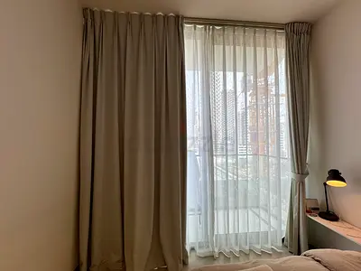 Beige blackout curtains with sheer liners - used, good condition 3W*3.2H