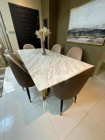 Selling Great Condition Dining Table with six chairs marble