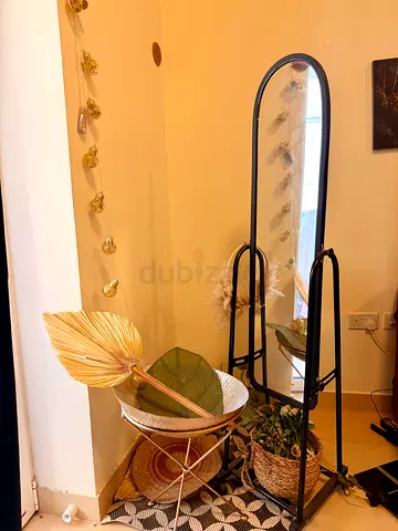 Long length mirror and and decorative metal stand