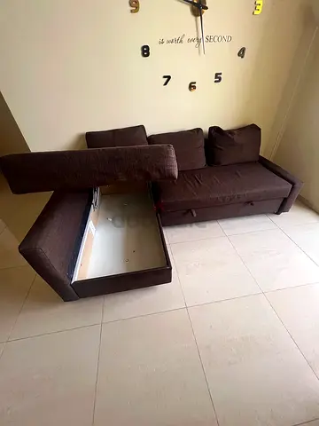 Brown L-shaped Sofa with Under-seat Storage - Good Condition
