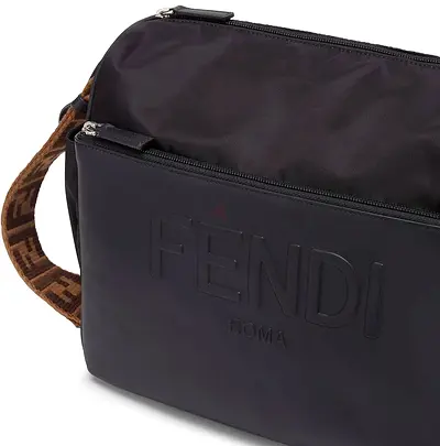 Authentic Fendi Roma Black diaper Bag with Logo Embossing