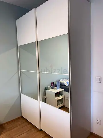 White Sliding Door Wardrobe with Mirror Panels - Good Condition