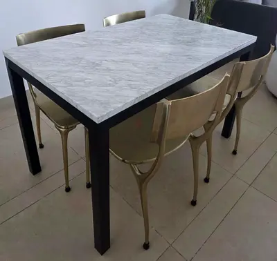 West Elm Marble Dining Table + CB2 Oro Gold Dining Chairs