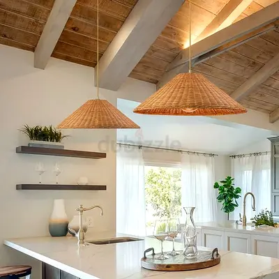 NEW Pair of Rattan Pendant Lamps – Natural Woven Ceiling Lights FREE DELI