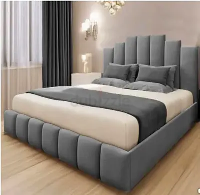 Modern Upholstered King Bed with Tall Padded Headboard (Grey)