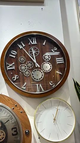 Large Decorative Wall Clock with Exposed Gear Design
