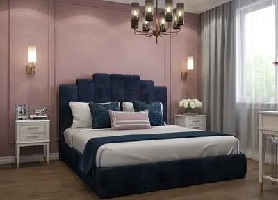 Upholstered King Bed Frame with Padded Headboard - Dark Blue