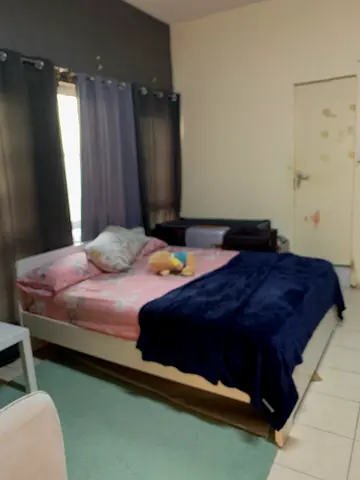 Double bed frame with mattress and bedding - good condition
