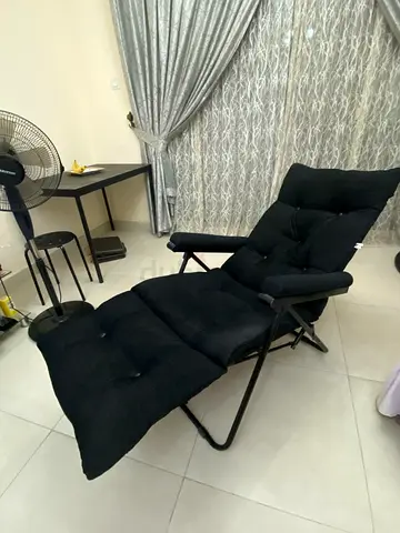 Black Padded Recliner Lounge Chair with Ottoman - Good Condition