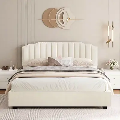 Wavy headboard super king velvet hydraulic bed