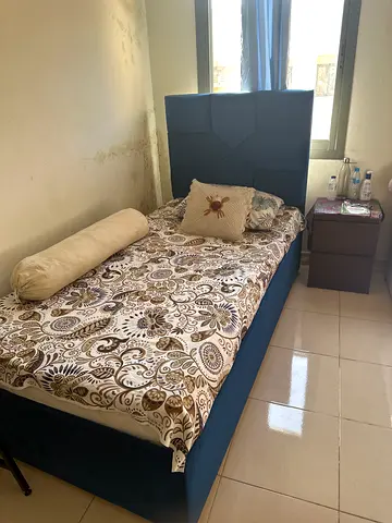 Double bed with upholstered headboard and mattress - good condition