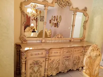 Large Ornate Vintage Dresser with Matching Mirror - Carved Floral Design