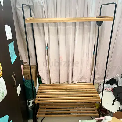 Modern Wooden Clothes Rack with Shelves