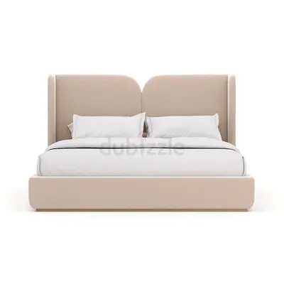 Beige Upholstered Double Bed with Curved Headboard