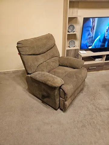 Comfortable Recliner Armchair in Neutral Fabric - Good Condition