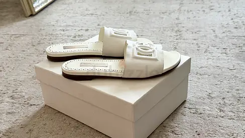 White Logo Slide Sandals - Size 32 (Good Used Condition)