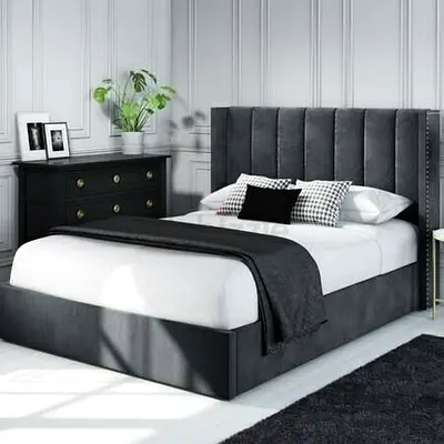 Queen Size Grey Upholstered Bed Frame